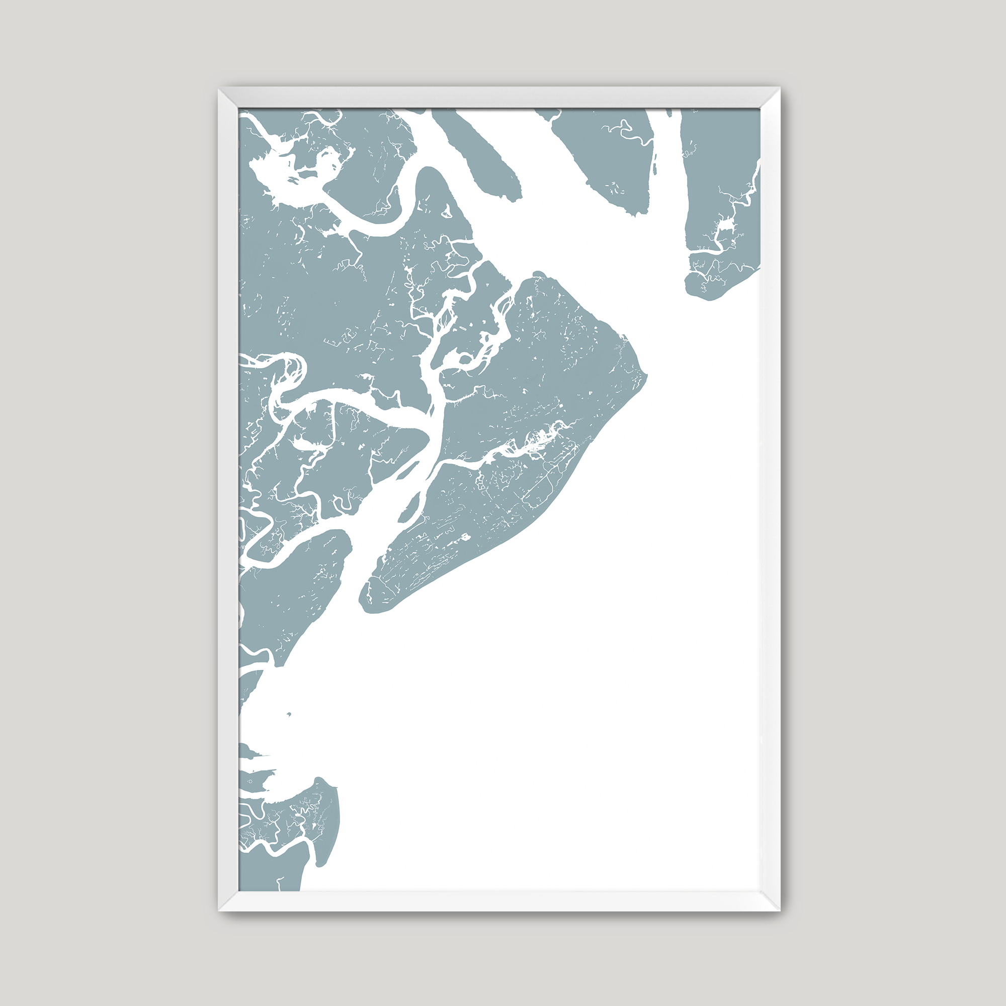 Hilton Head Island Coastal Map — Fine Art Print Vertical, soft-blue, White Frame, 8x10