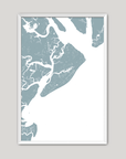 Hilton Head Island Coastal Map — Fine Art Print Vertical, soft-blue, White Frame, 8x10