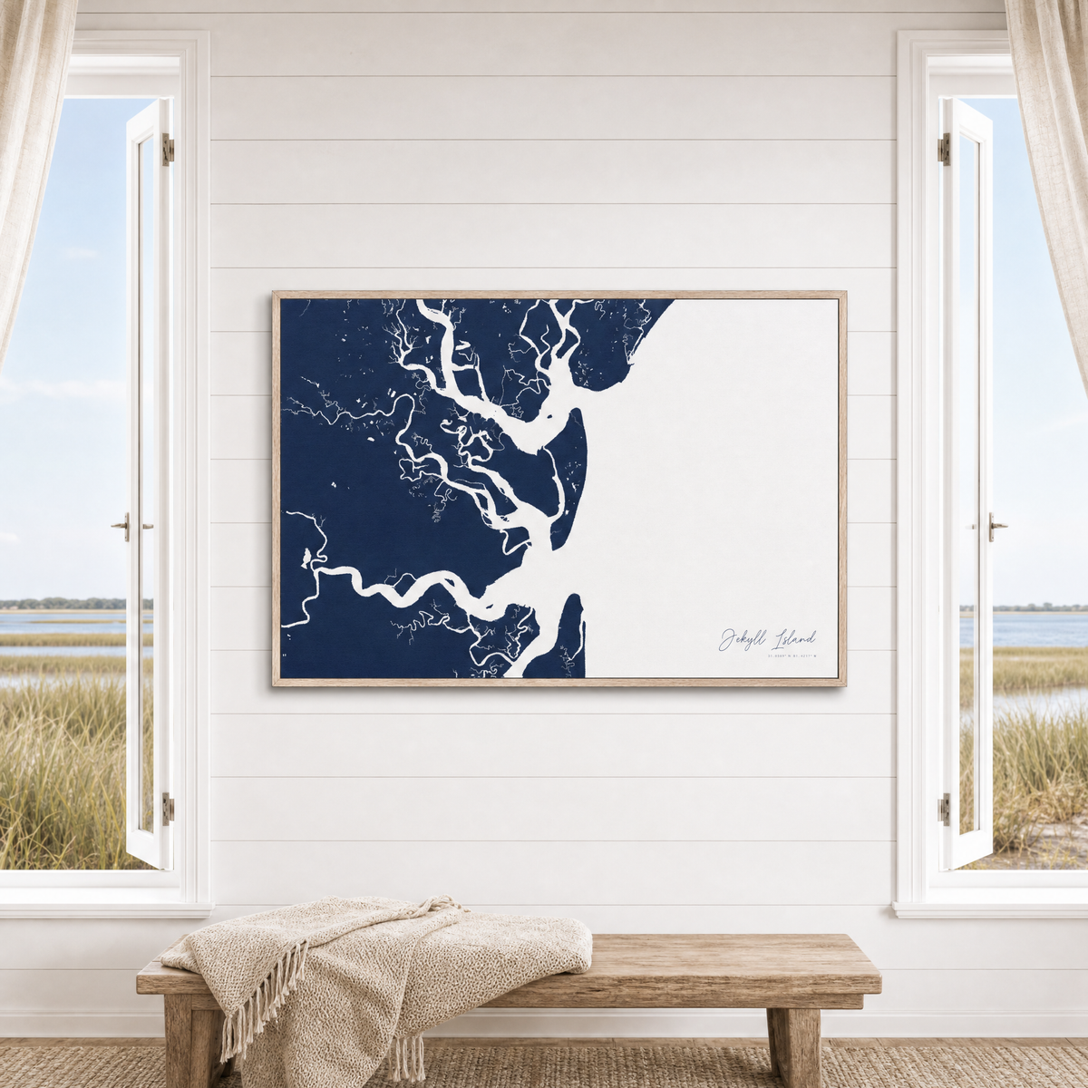 Jekyll Island canvas map — window-scene interior