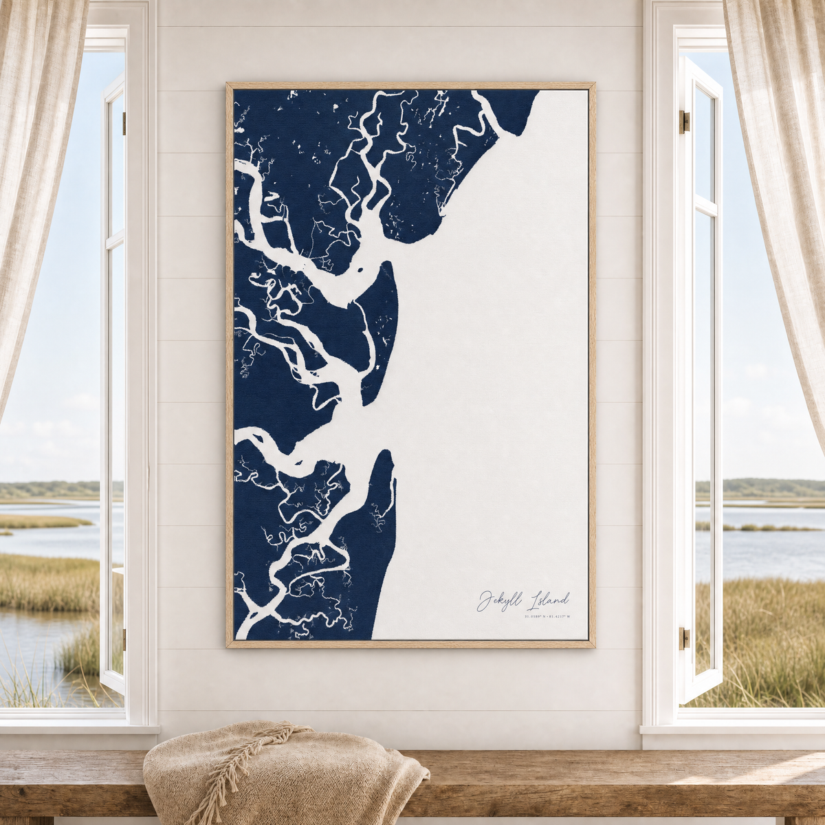 Jekyll Island canvas map — window-scene interior