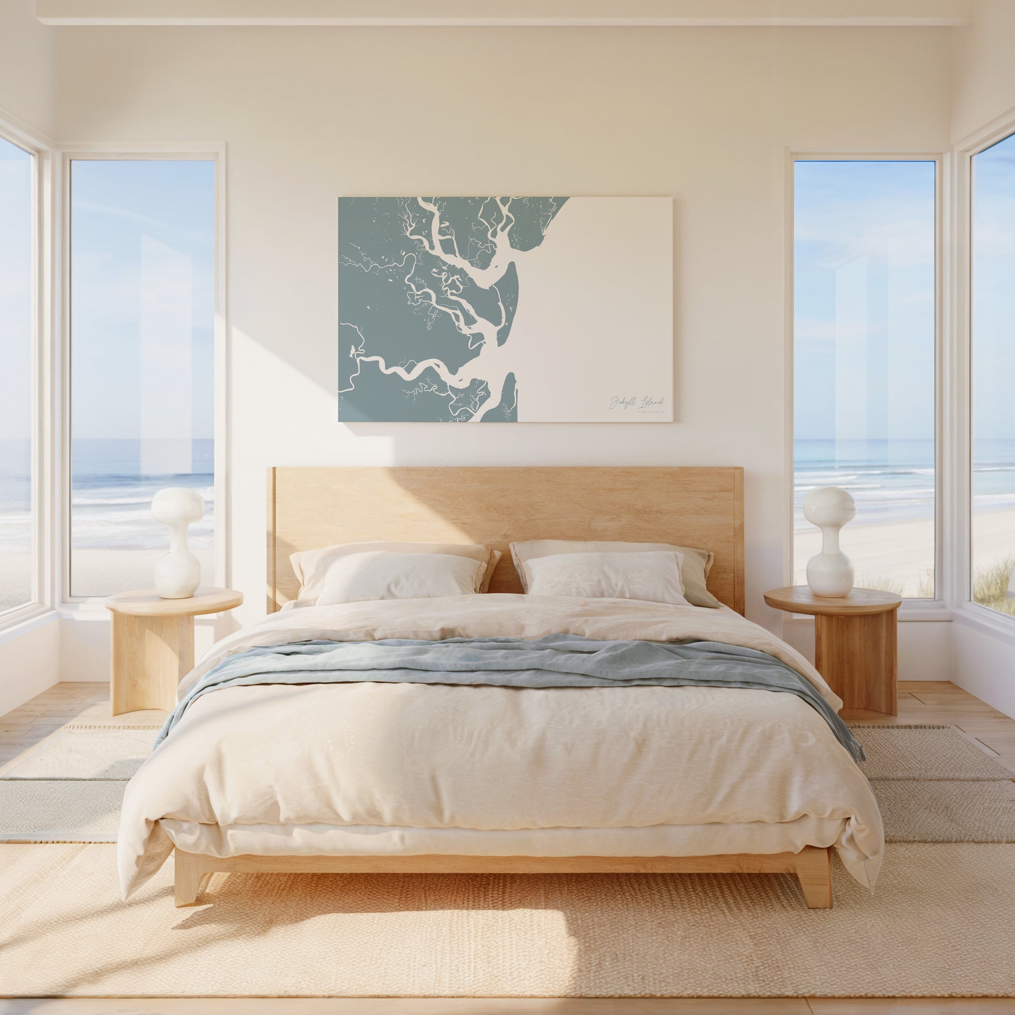 Jekyll Island soft blue horizontal wrapped canvas map in the ratio 3:2 hand mockup