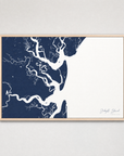 Jekyll Island Coastal Map — Canvas Horizontal — navy, Light Wood
