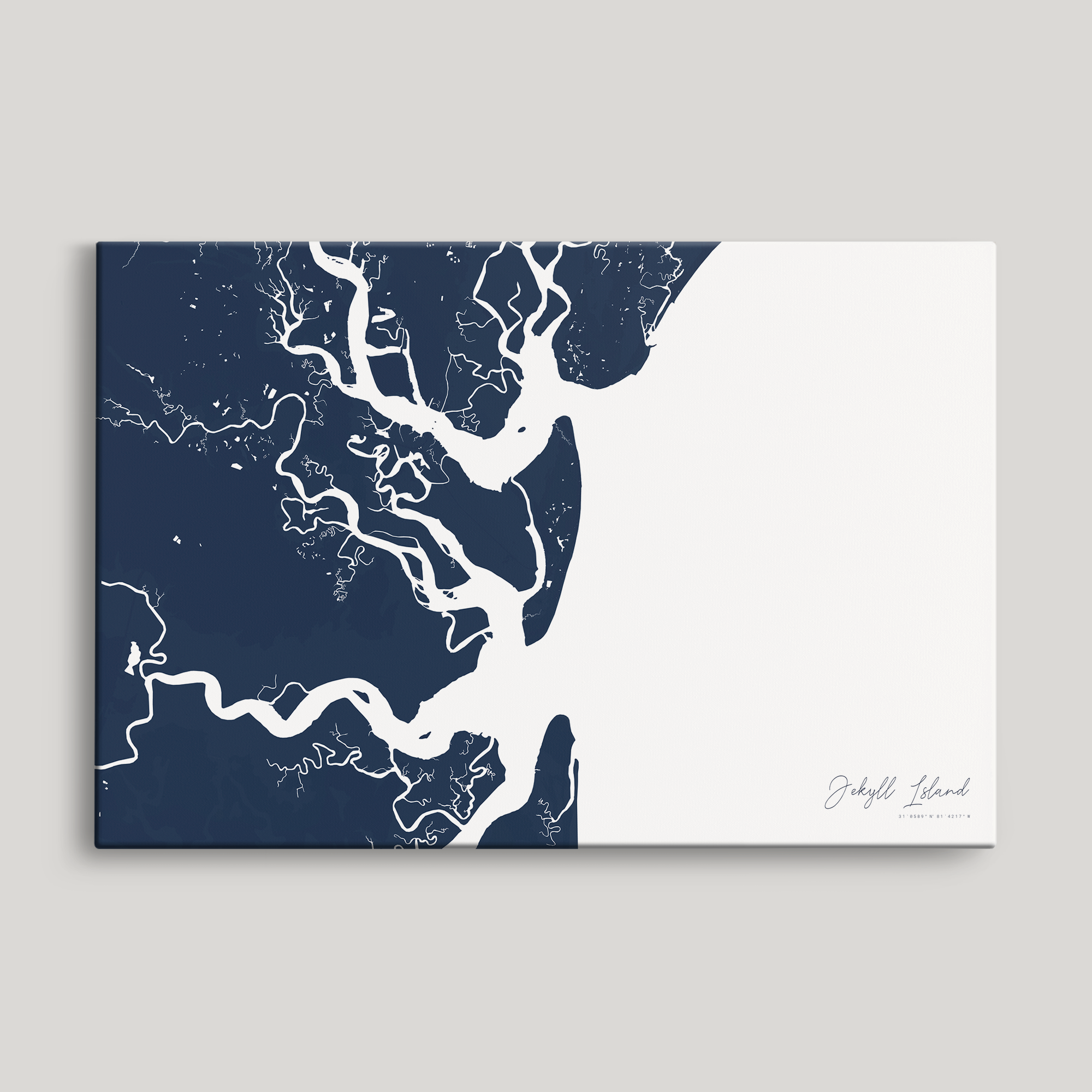 Jekyll Island Coastal Map — Canvas Horizontal, navy, No Frame