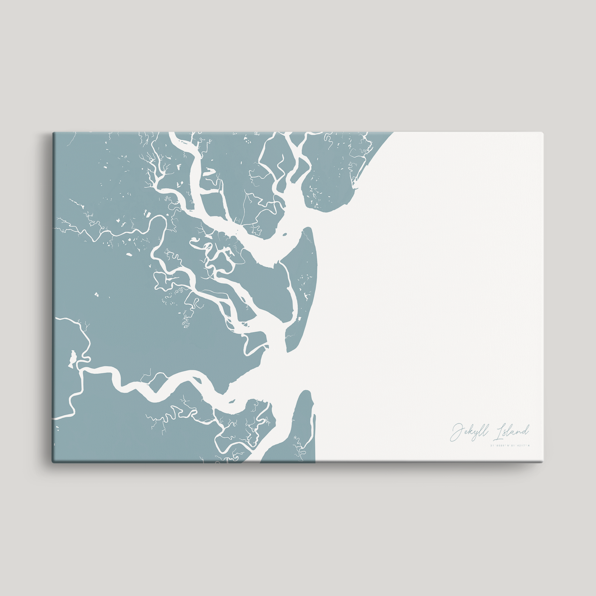 Jekyll Island Coastal Map — Canvas Horizontal, soft-blue, No Frame