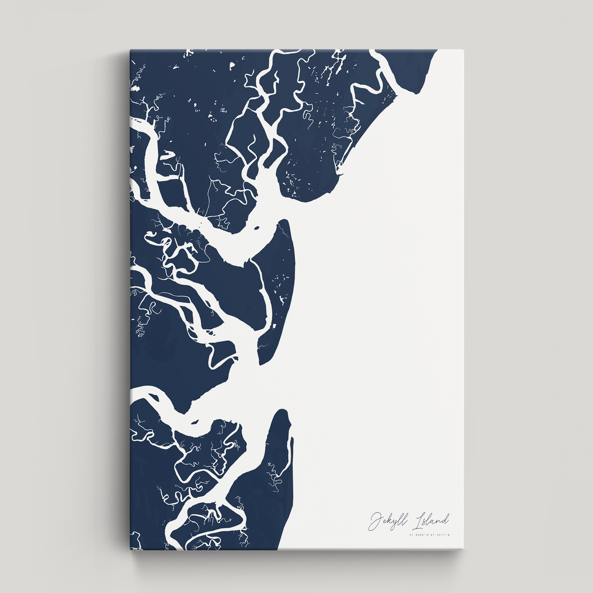 Jekyll Island Coastal Map — Canvas Vertical, navy, No Frame