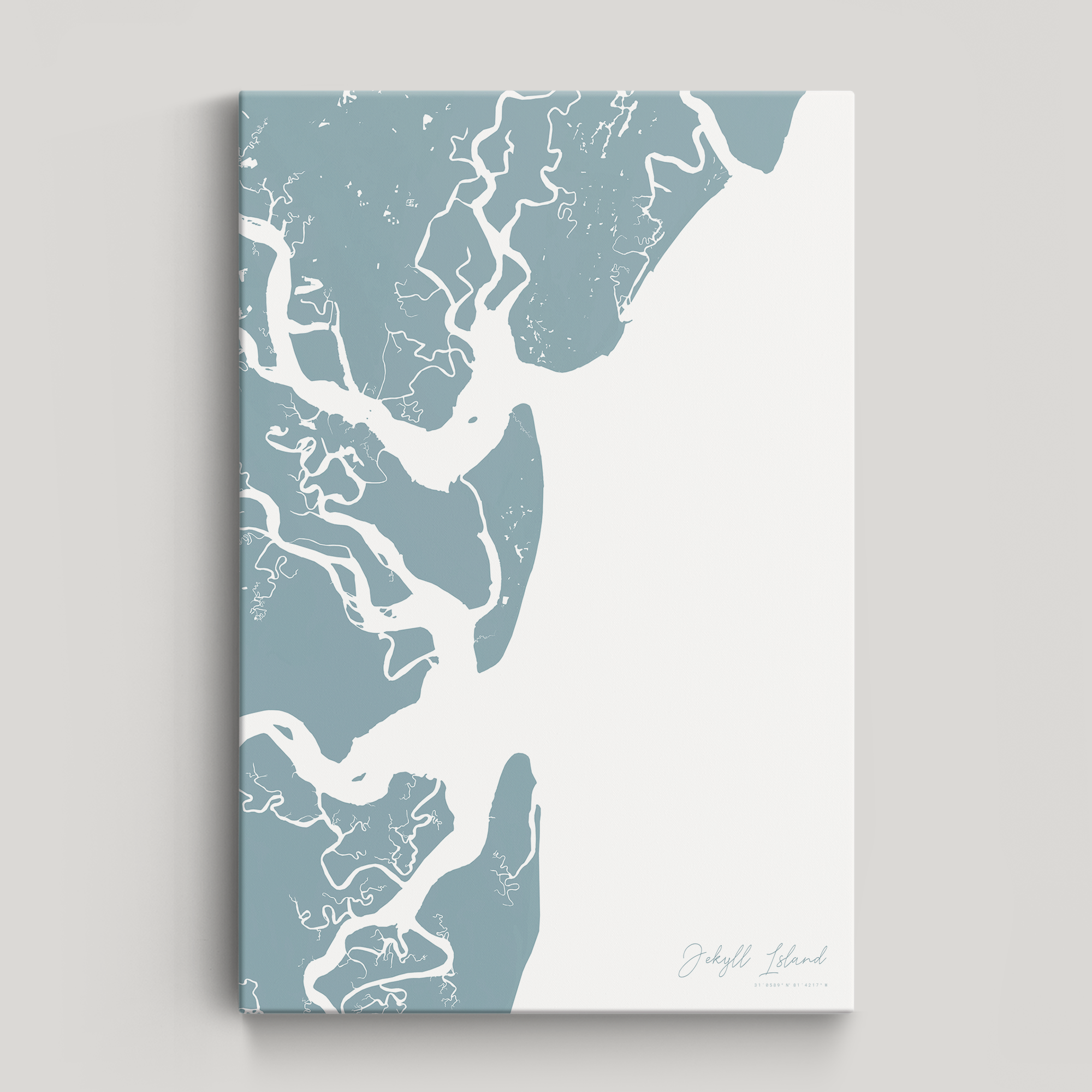 Jekyll Island Coastal Map — Canvas Vertical, soft-blue, No Frame