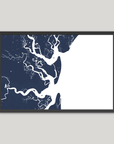 Jekyll Island Coastal Map — Fine Art Print Horizontal, navy, Black Frame, 10x8
