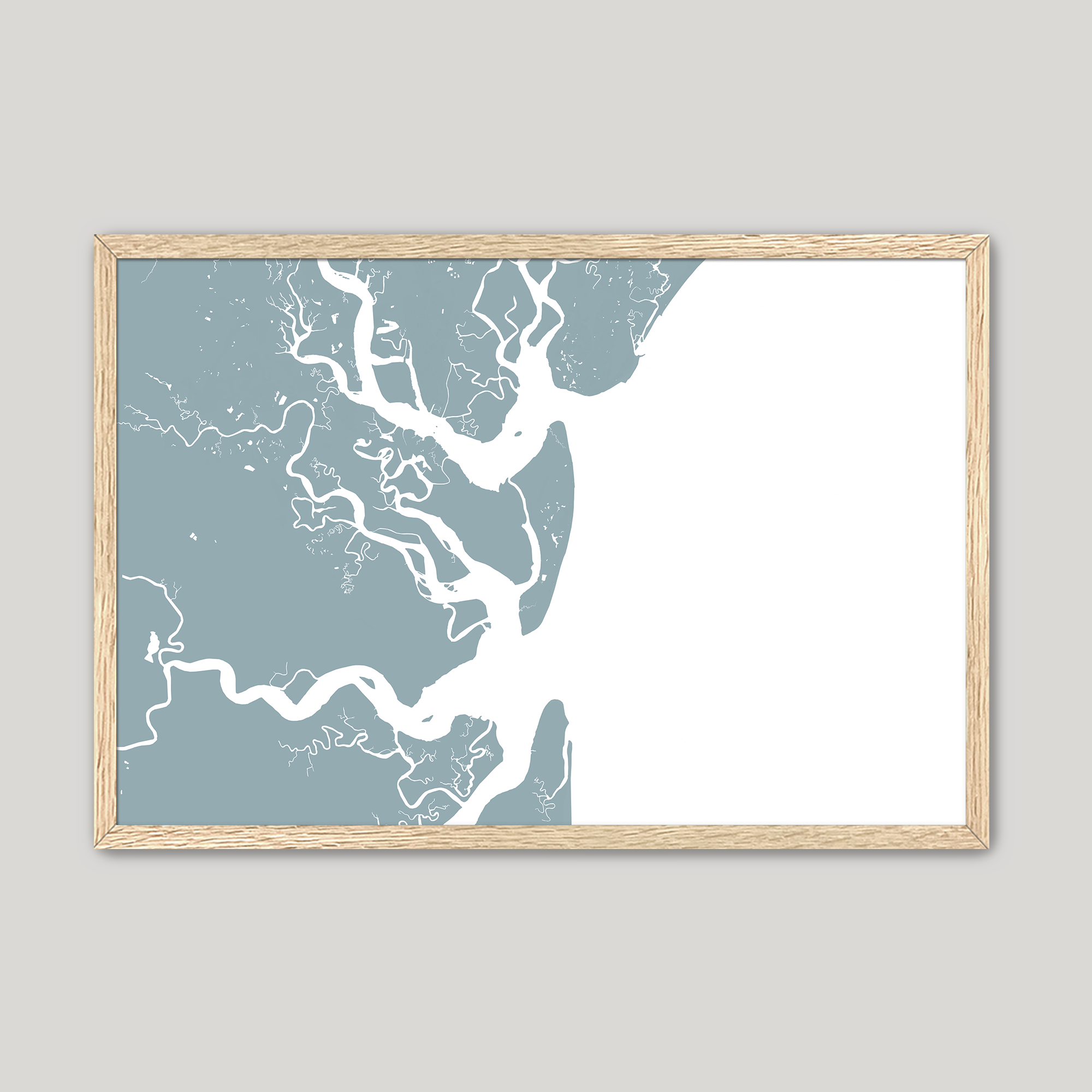 Jekyll Island Coastal Map — Fine Art Print Horizontal, soft-blue, Oak, 10x8