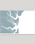 Jekyll Island Coastal Map — Fine Art Print Horizontal, soft-blue, White Frame, 10x8