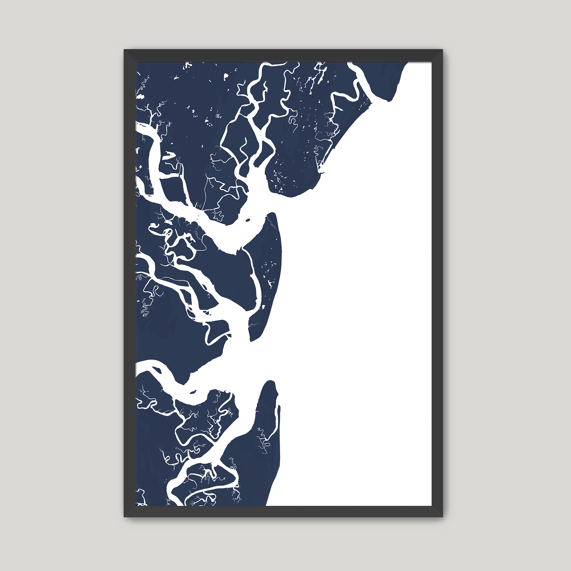 Jekyll Island Coastal Map — Fine Art Print Vertical, navy, Black Frame, 8x10