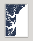 Jekyll Island Coastal Map — Fine Art Print Vertical, navy, White Frame, 8x10