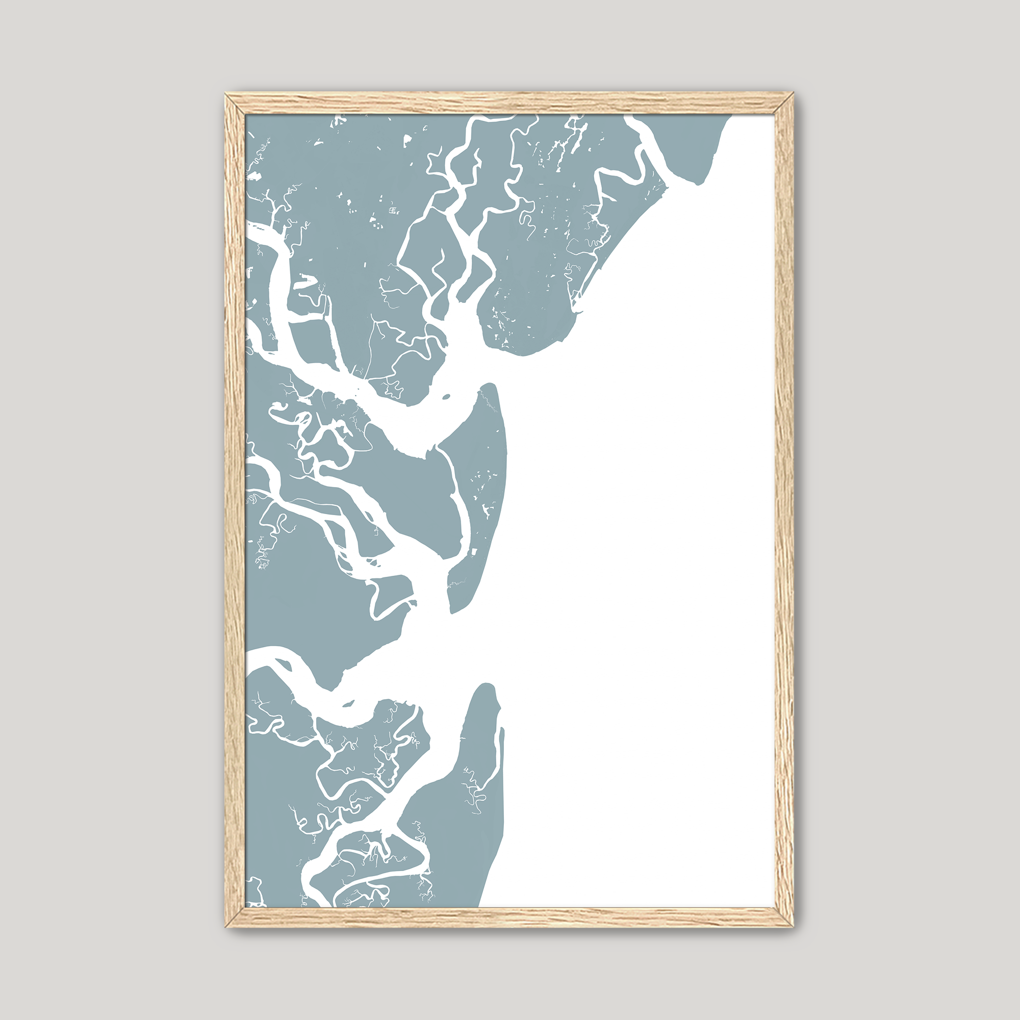 Jekyll Island Coastal Map — Fine Art Print Vertical, soft-blue, Oak, 8x10