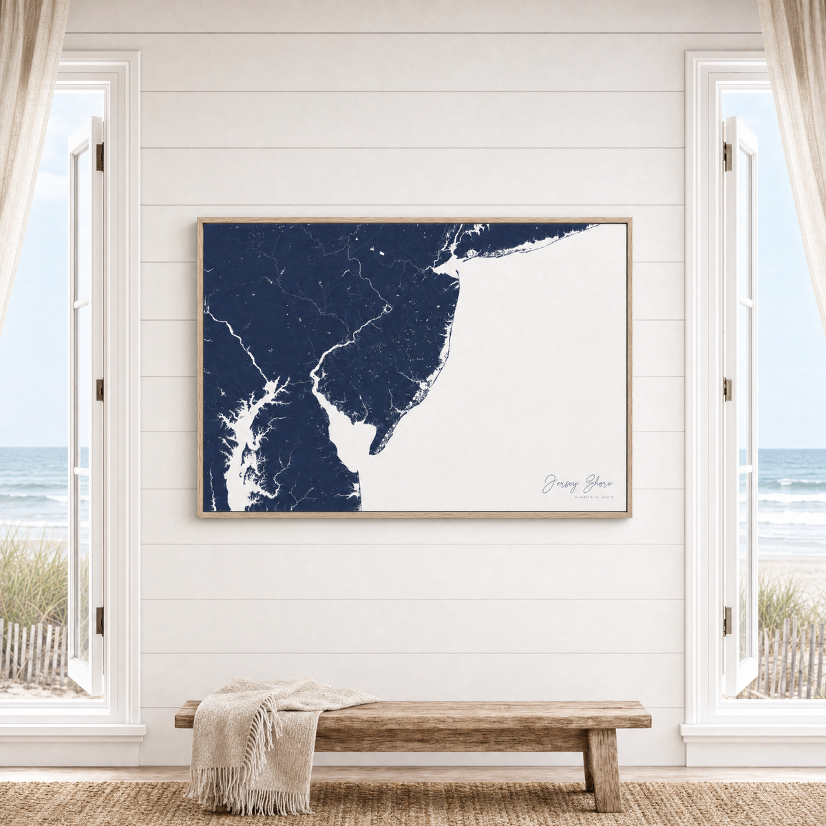 Jersey Shore canvas map — window-scene interior