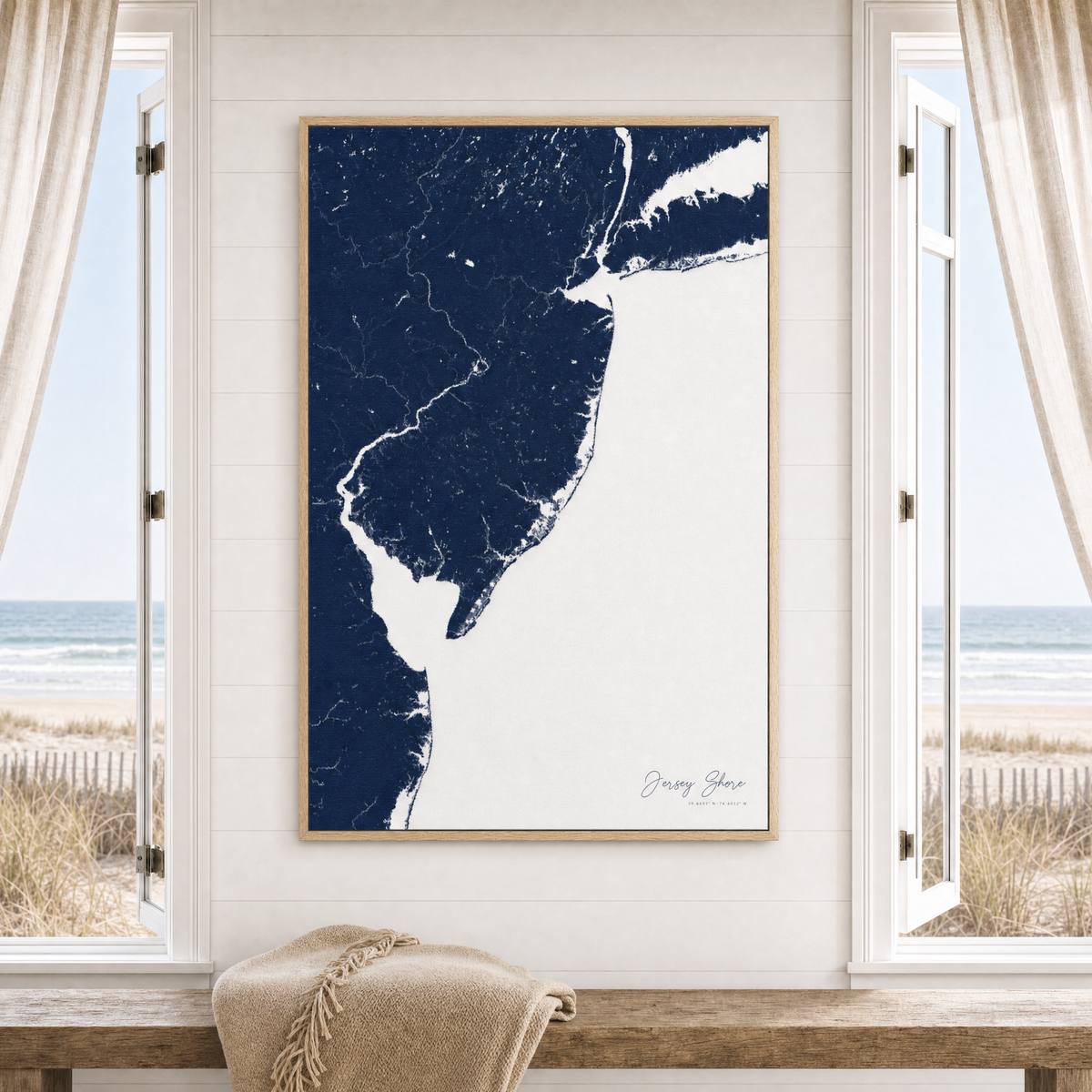 Jersey Shore canvas map — window-scene interior
