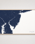 Jersey Shore Coastal Map — Canvas Horizontal — navy, Light Wood