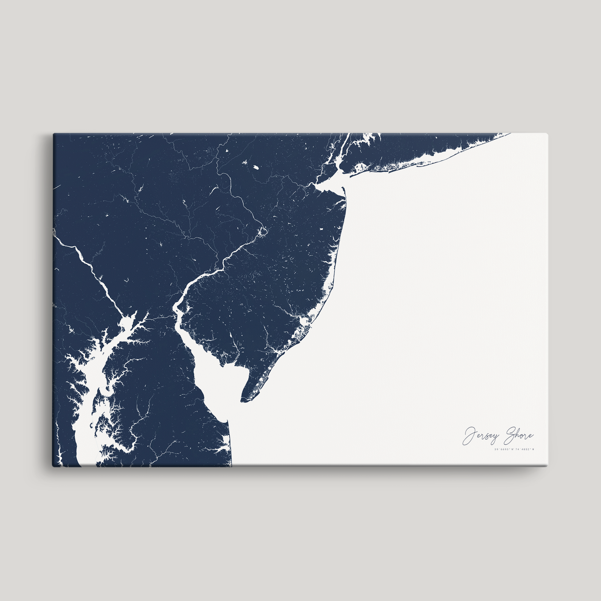 Jersey Shore Coastal Map — Canvas Horizontal, navy, No Frame