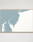 Jersey Shore Coastal Map — Canvas Horizontal, soft-blue, Natural Oak