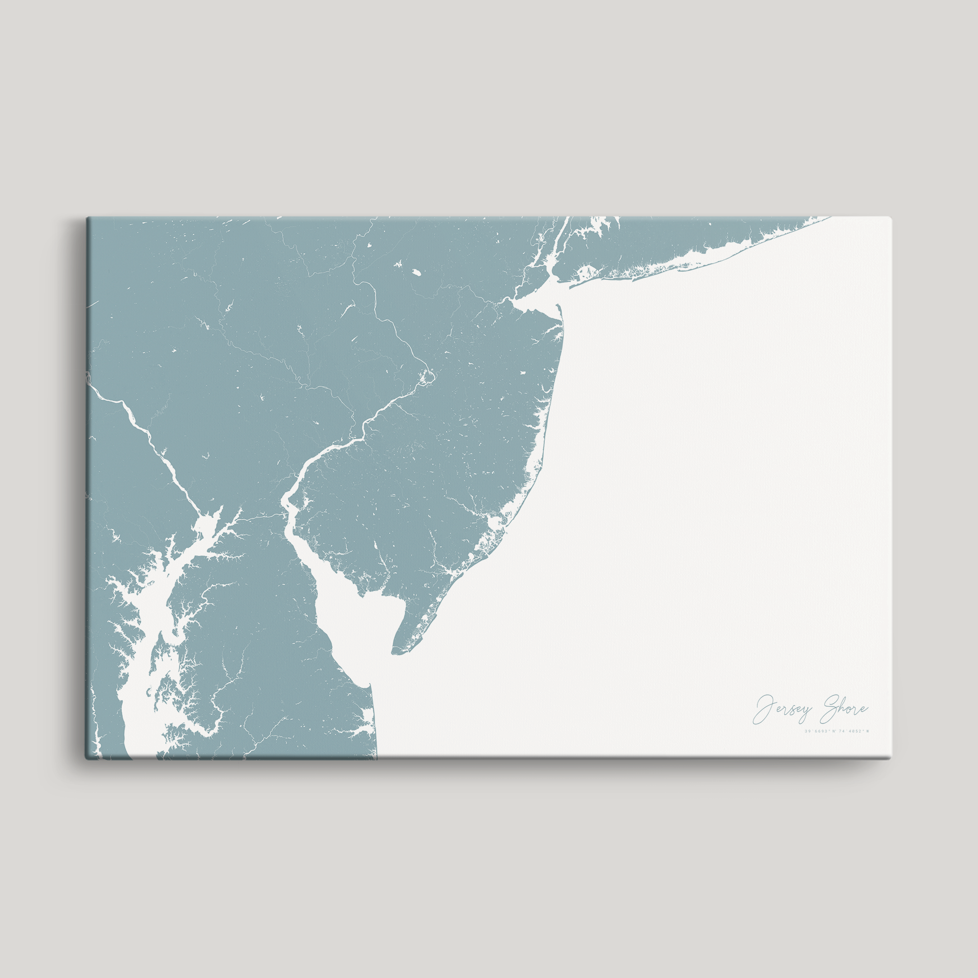 Jersey Shore Coastal Map — Canvas Horizontal, soft-blue, No Frame