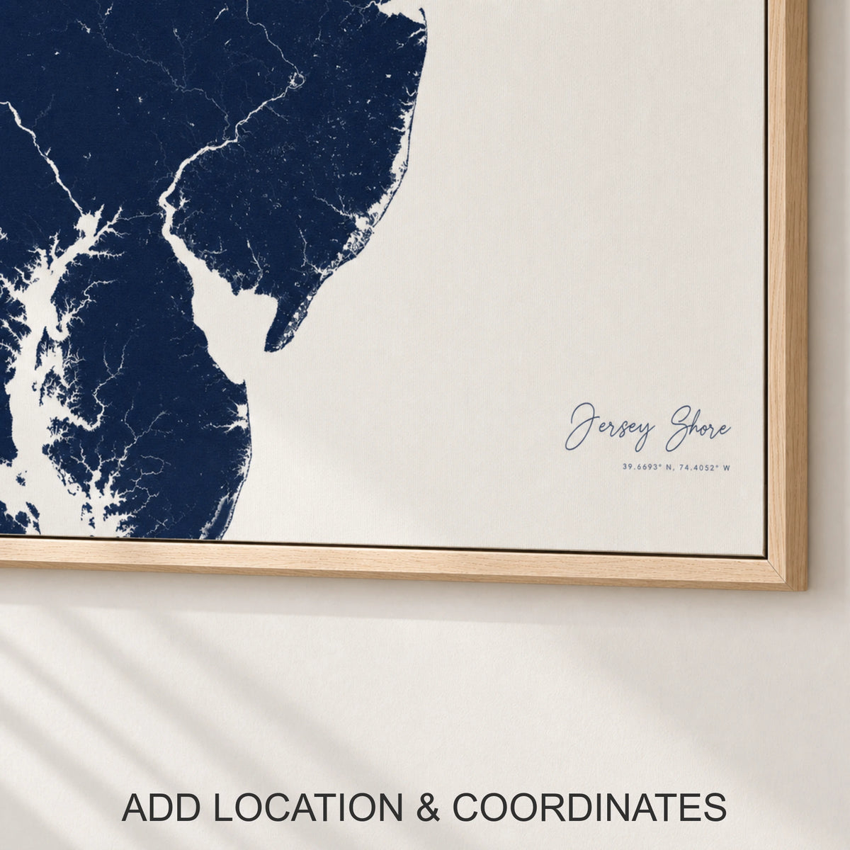 Jersey Shore canvas map — location and coordinates customization