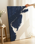 Jersey Shore navy vertical wrapped canvas map in the ratio 2:3 hand mockup