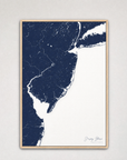 Jersey Shore Coastal Map — Canvas Vertical — navy, Light Wood