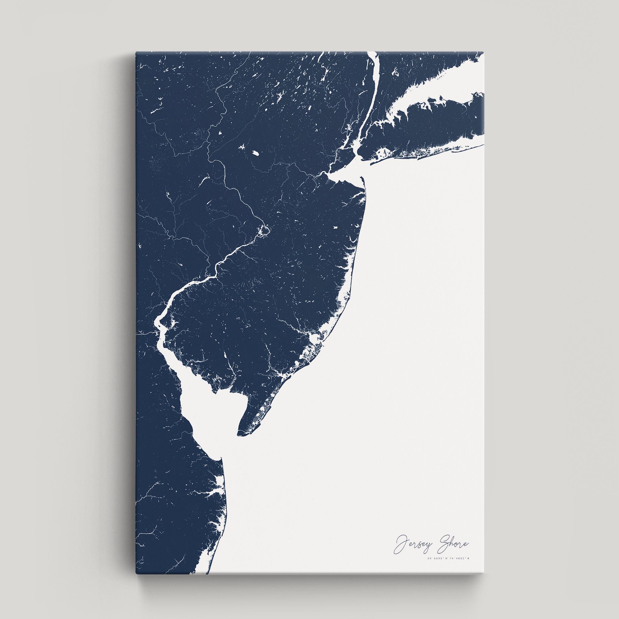 Jersey Shore Coastal Map — Canvas Vertical, navy, No Frame