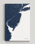Jersey Shore Coastal Map — Canvas Vertical, navy, No Frame