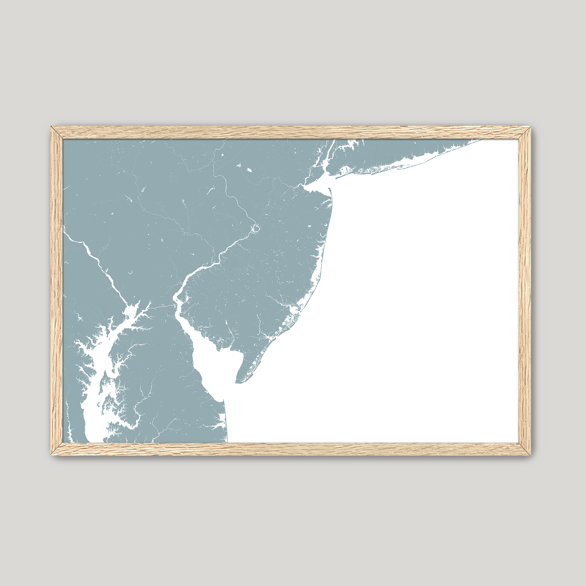 Jersey Shore Coastal Map — Fine Art Print Horizontal, soft-blue, Oak, 10x8