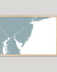 Jersey Shore Coastal Map — Fine Art Print Horizontal, soft-blue, Oak, 10x8