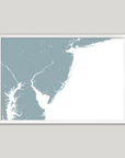 Jersey Shore Coastal Map — Fine Art Print Horizontal, soft-blue, White Frame, 10x8