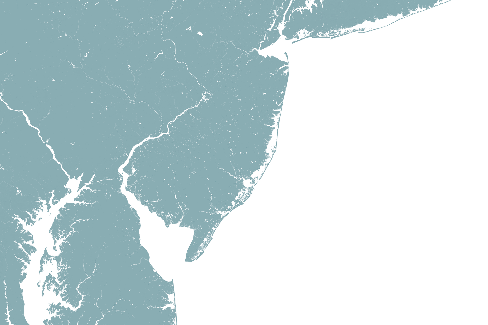 Jersey Shore Coastal Map — Fine Art Print Horizontal, soft-blue, No Frame, 10x8