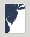 Jersey Shore Coastal Map — Fine Art Print Vertical, navy, White Frame, 8x10