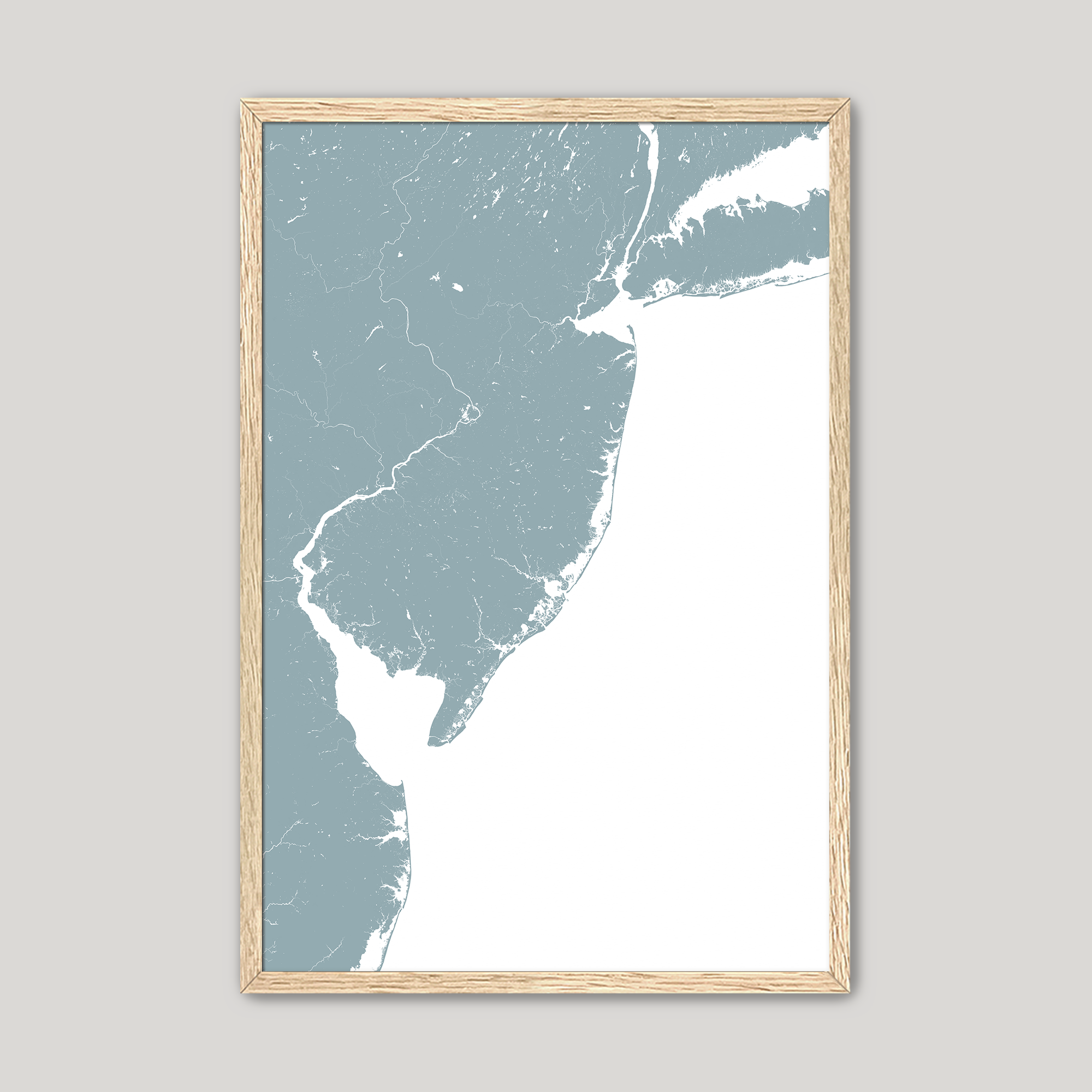 Jersey Shore Coastal Map — Fine Art Print Vertical, soft-blue, Oak, 8x10