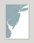 Jersey Shore Coastal Map — Fine Art Print Vertical, soft-blue, White Frame, 8x10