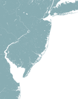 Jersey Shore Coastal Map — Fine Art Print Vertical, soft-blue, No Frame, 8x10
