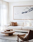 Key West navy horizontal canvas map in an oak framed room scene