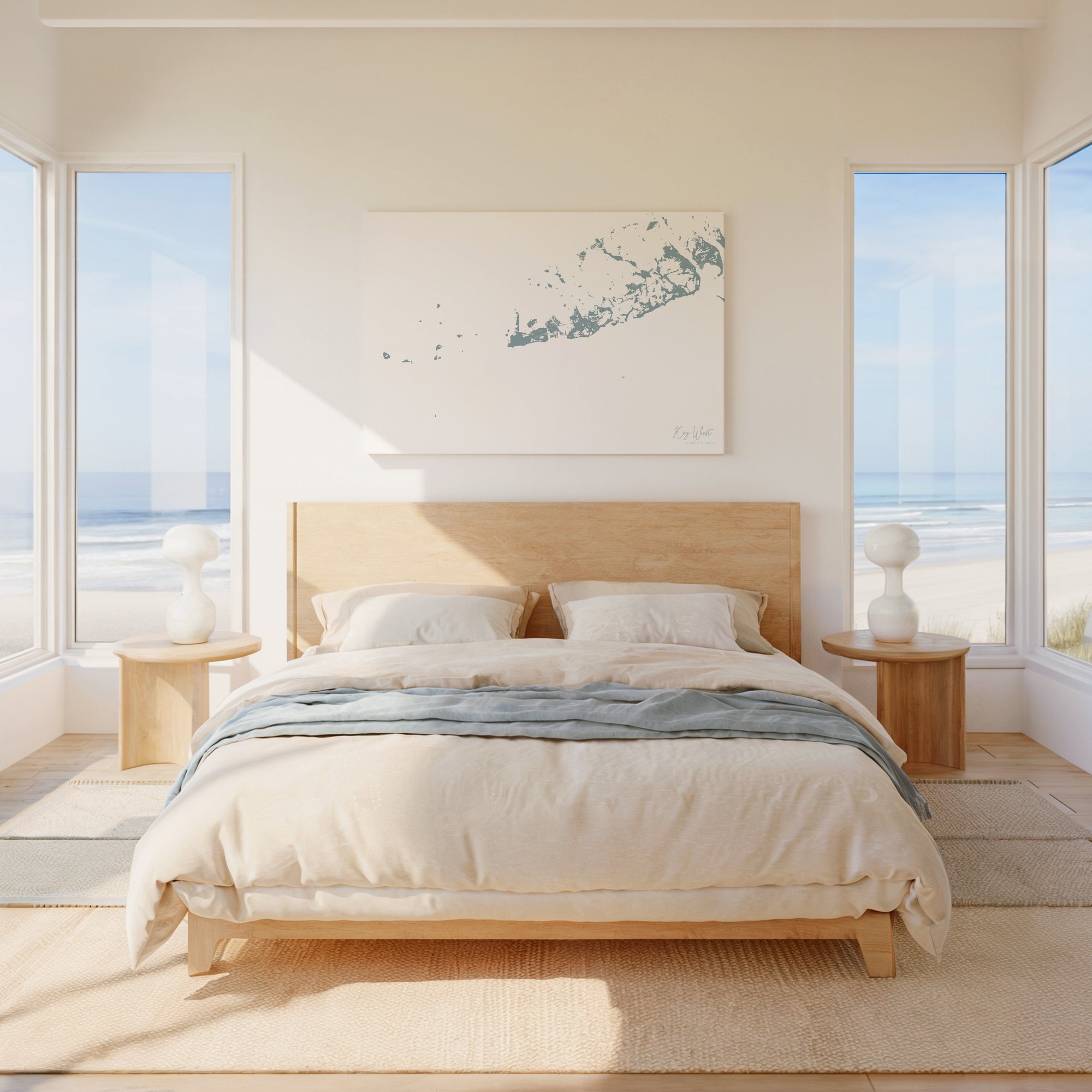Key West soft blue horizontal wrapped canvas map in the ratio 3:2 hand mockup