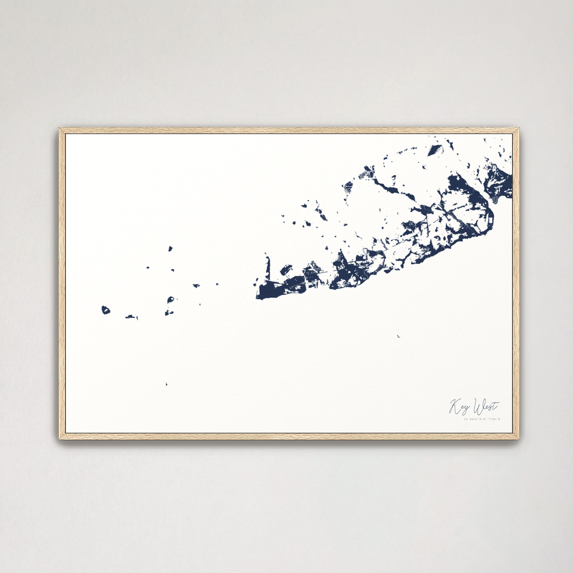 Key West Coastal Map — Canvas Horizontal, navy, Natural Oak