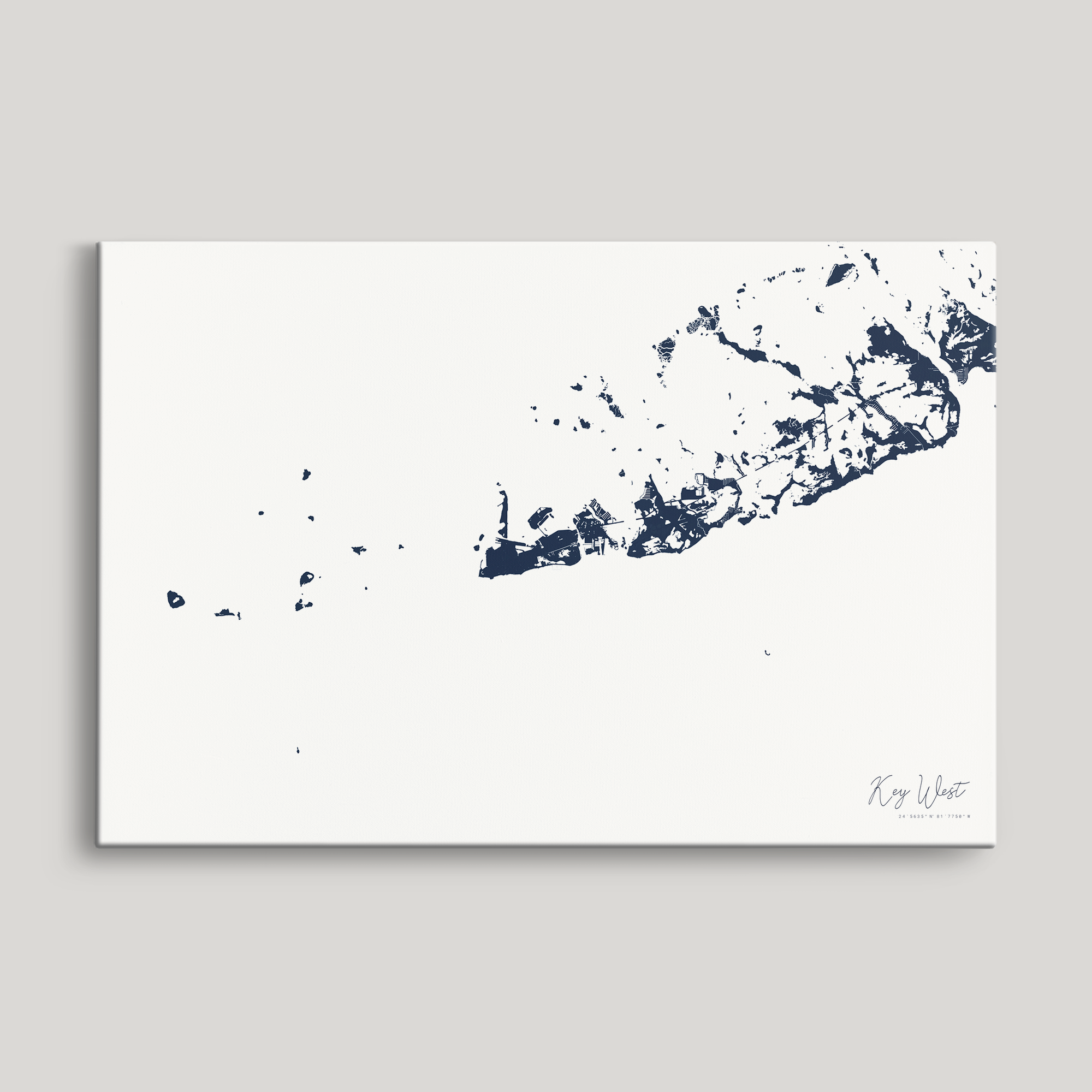 Key West Coastal Map — Canvas Horizontal, navy, No Frame