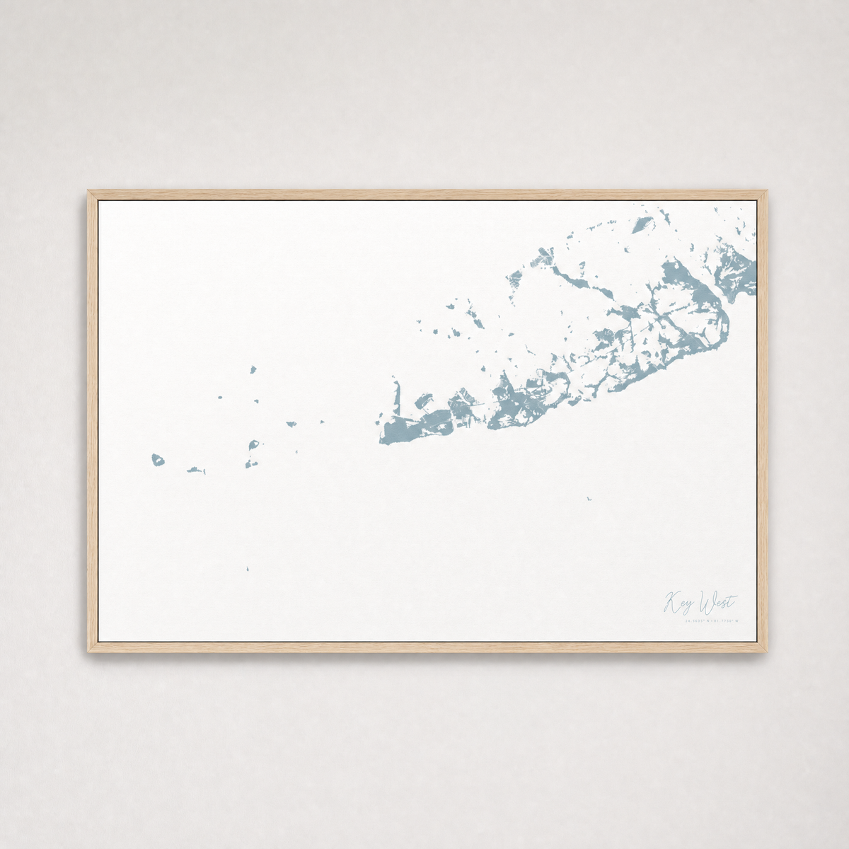 Key West Coastal Map — Canvas Horizontal — soft-blue, Light Wood