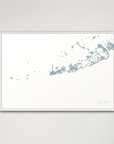 Key West Coastal Map — Canvas Horizontal, soft-blue, White Frame
