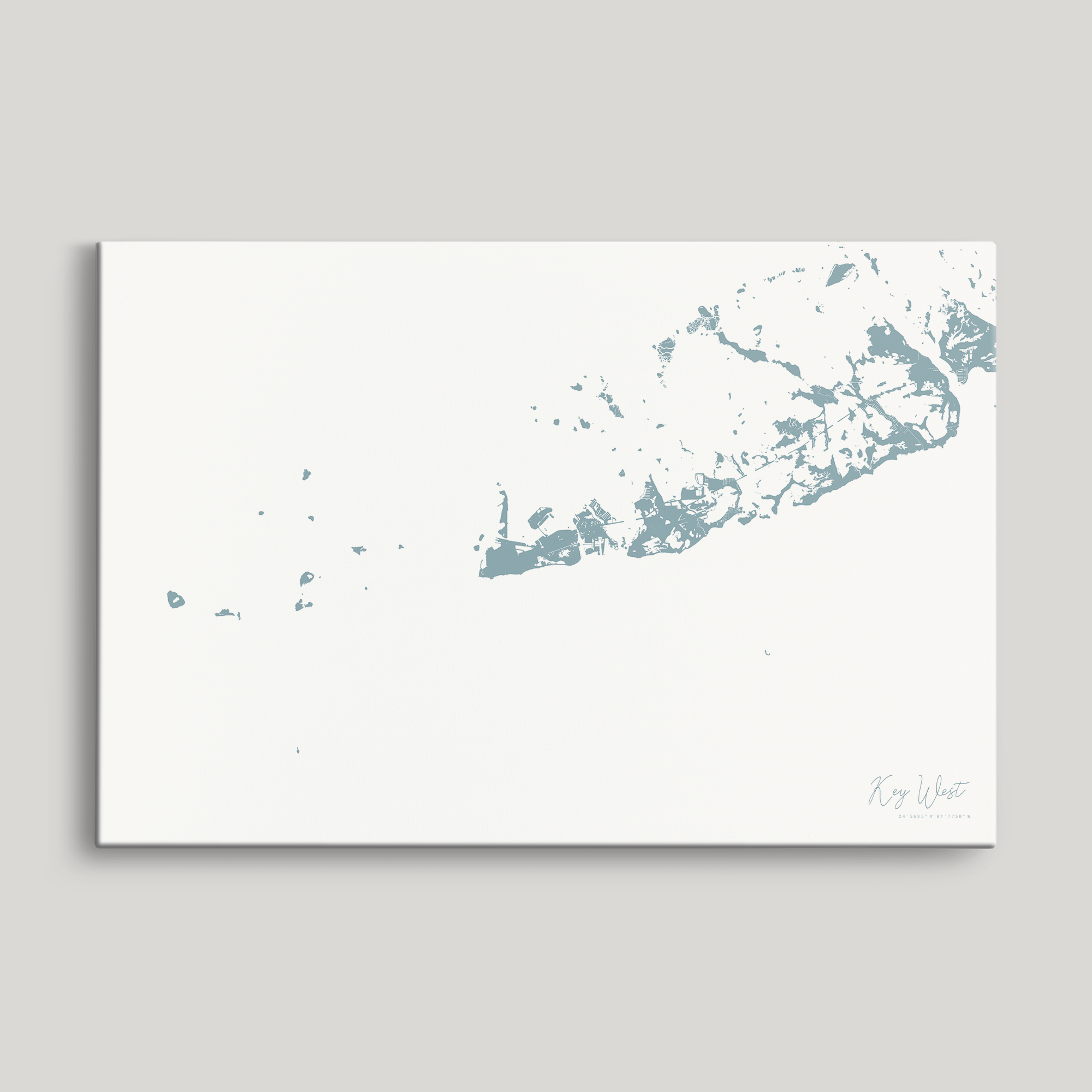 Key West Coastal Map — Canvas Horizontal, soft-blue, No Frame