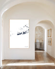 Key West navy vertical canvas map in the Bello mixed room scene