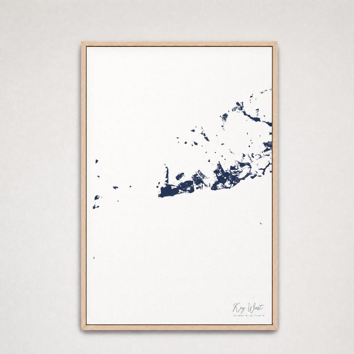 Key West Coastal Map — Canvas Vertical — navy, Light Wood