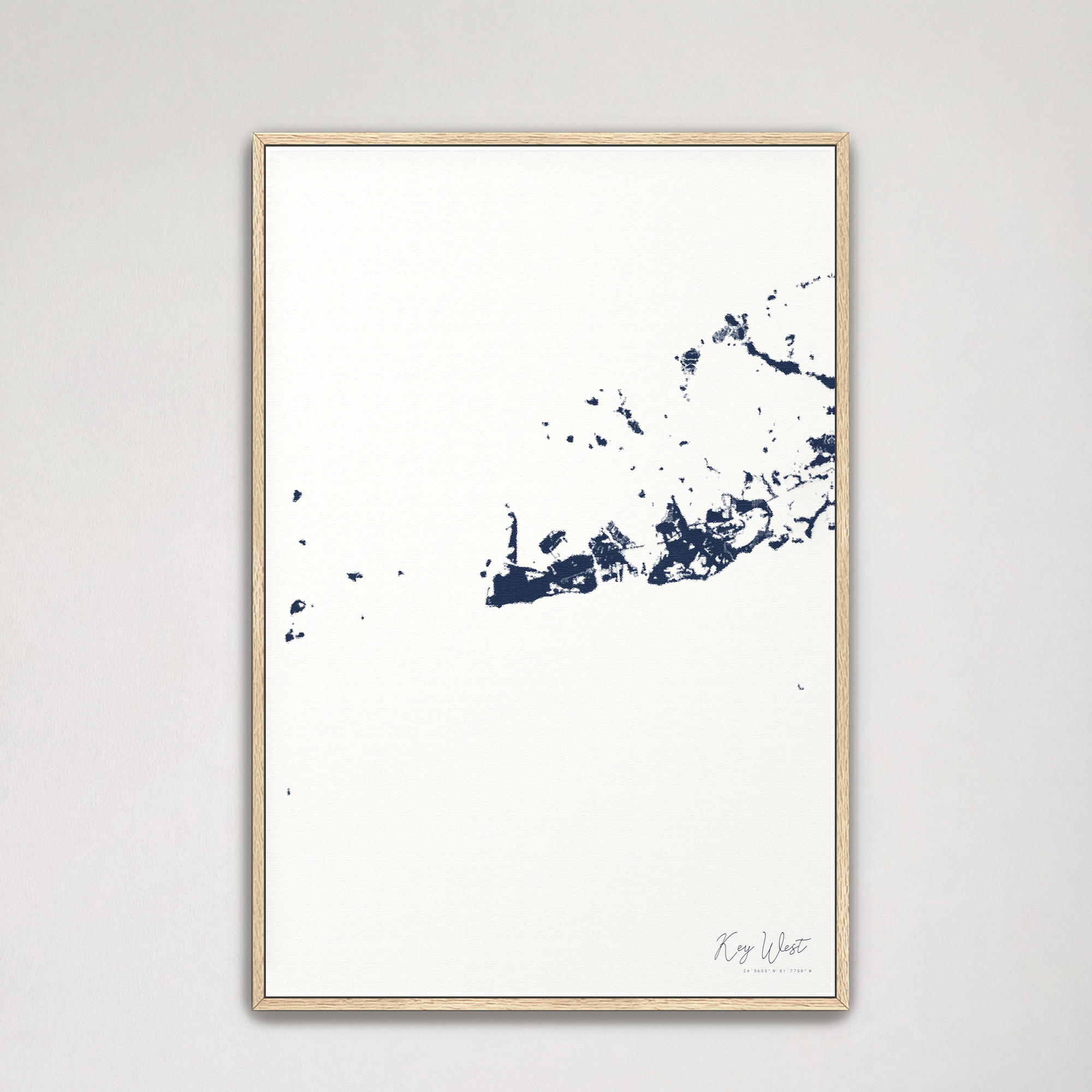 Key West Coastal Map — Canvas Vertical, navy, Natural Oak