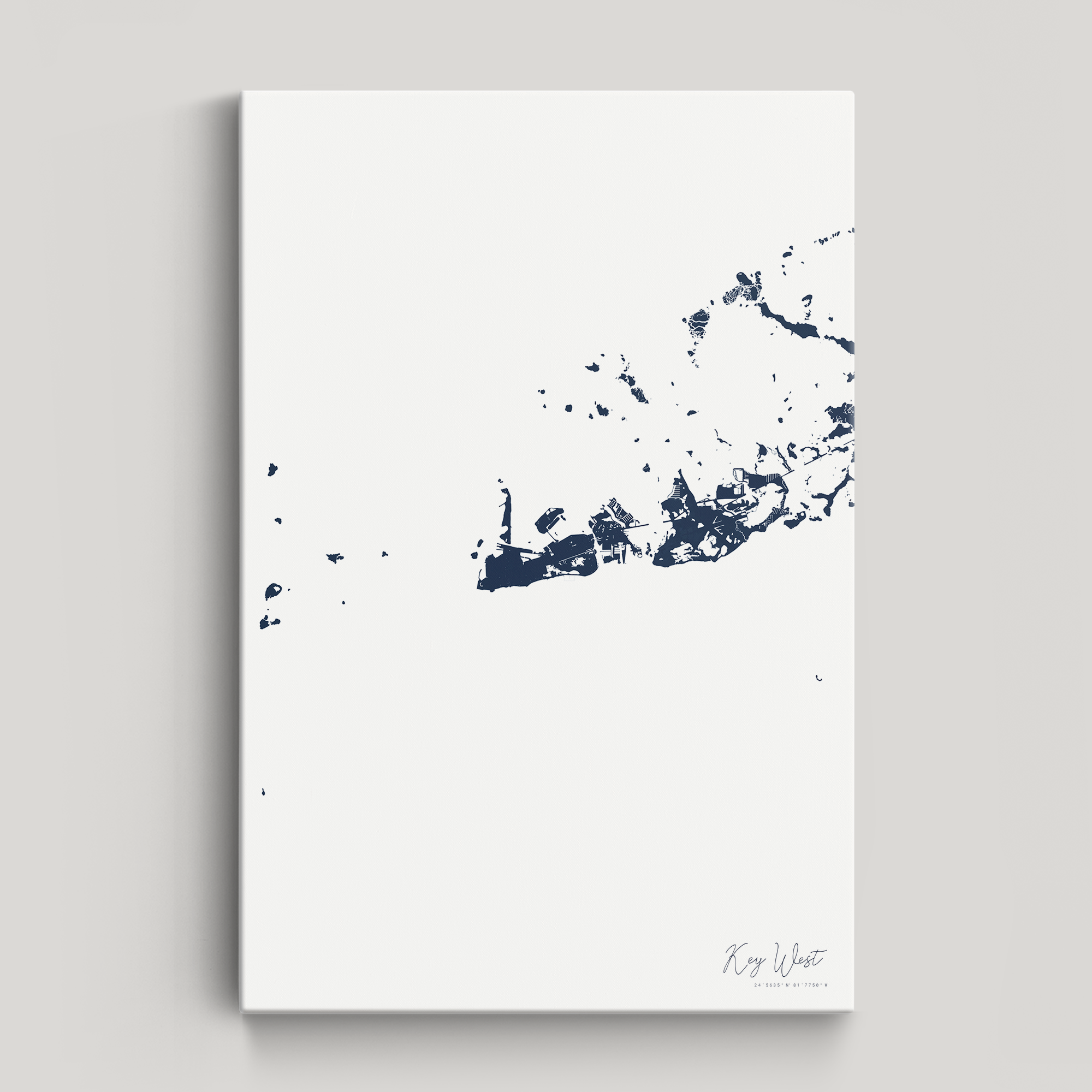 Key West Coastal Map — Canvas Vertical, navy, No Frame