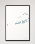 Key West Coastal Map — Canvas Vertical, soft-blue, Black Frame