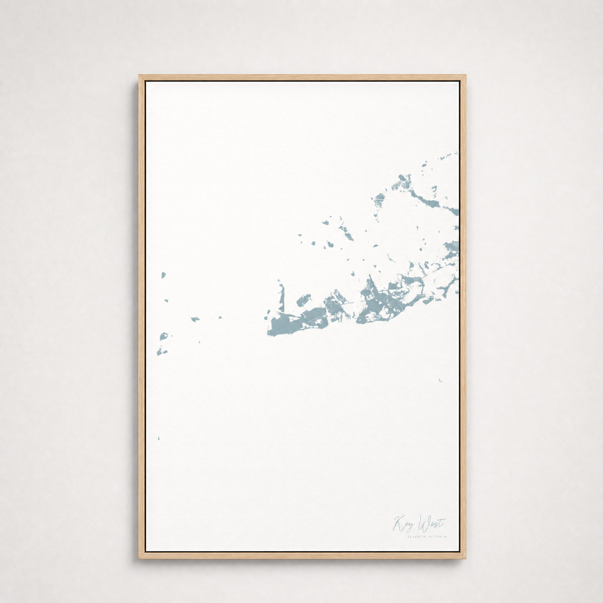 Key West Coastal Map — Canvas Vertical — soft-blue, Light Wood