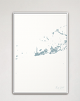 Key West Coastal Map — Canvas Vertical, soft-blue, White Frame