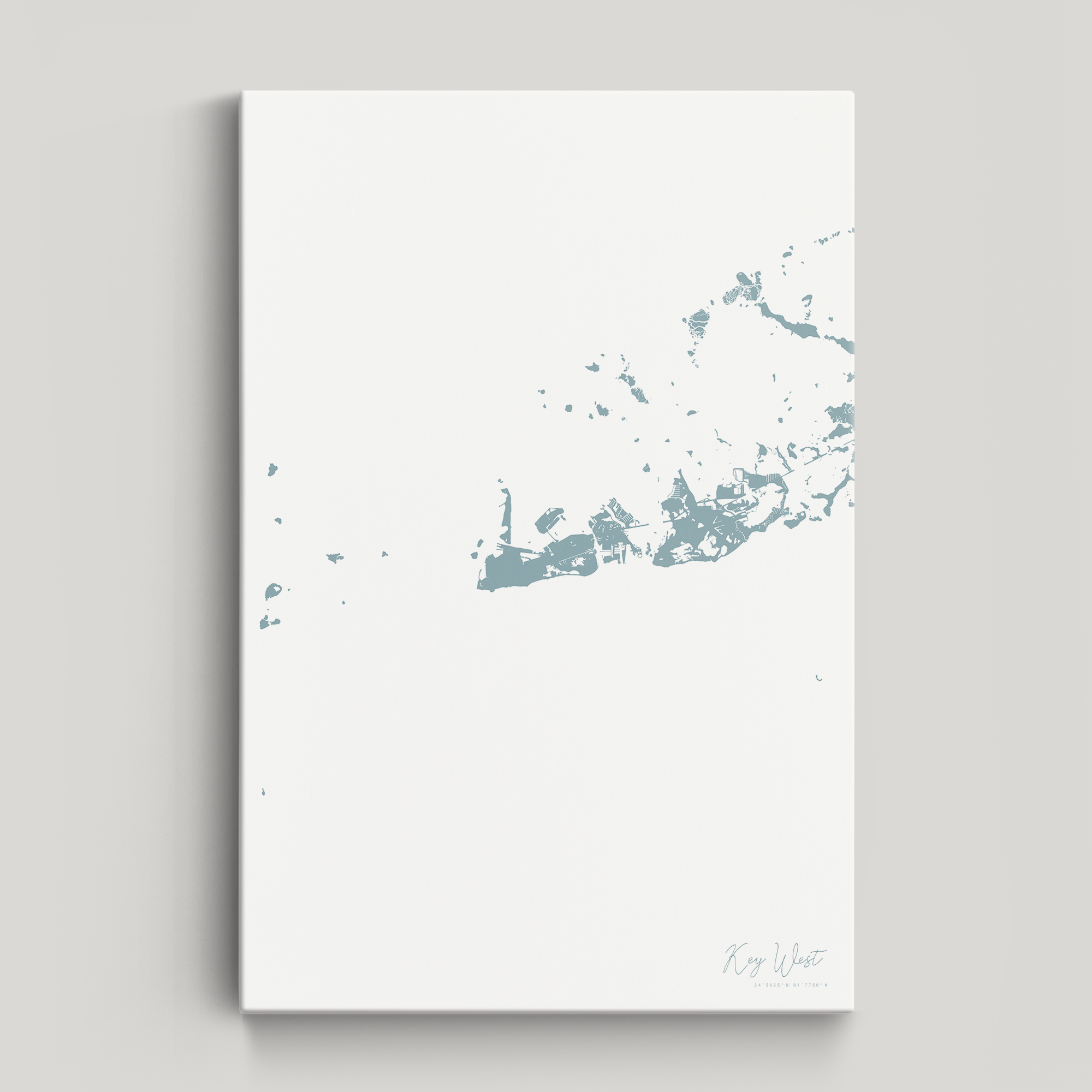 Key West Coastal Map — Canvas Vertical, soft-blue, No Frame